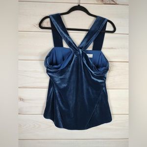 Adeline Rae L Velvet Top Woman’s Royal Blue V-Neck Turns To Straps ZipUp In Back